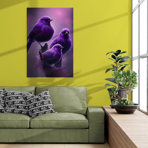 Tablou pe sticla fluorescent - Purple birds