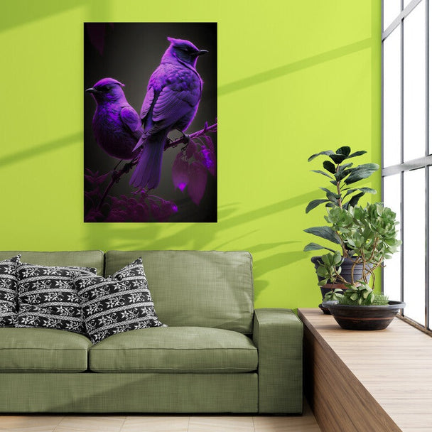 Tablou pe sticla fluorescent - Pasari violete