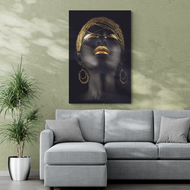 Tablou pe sticla - Femeie africana cu parul de aur