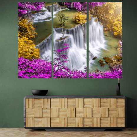 3 Tablouri canvas tip puzzle - Cascada albastruie - Cameradevis.ro