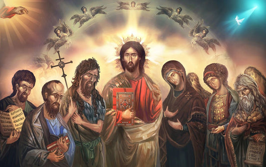 Iisus Hristos inconjurat de sfinti