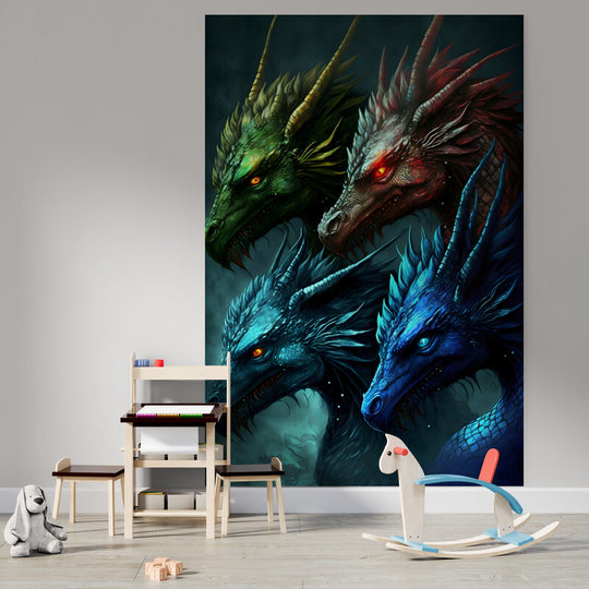 Tapet textil pentru camera copilului "Colorful dragons" -  1,5 X 2,2 m