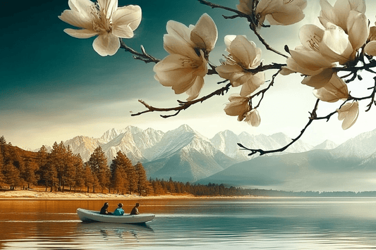 Tablou pe sticla in relief -  Cu barca pe lac
