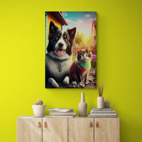 Tablou canvas - Dog and cat painted
