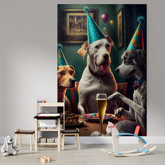 Tapet textil pentru camera copilului "Dog party" -  1,5 X 2,2 m