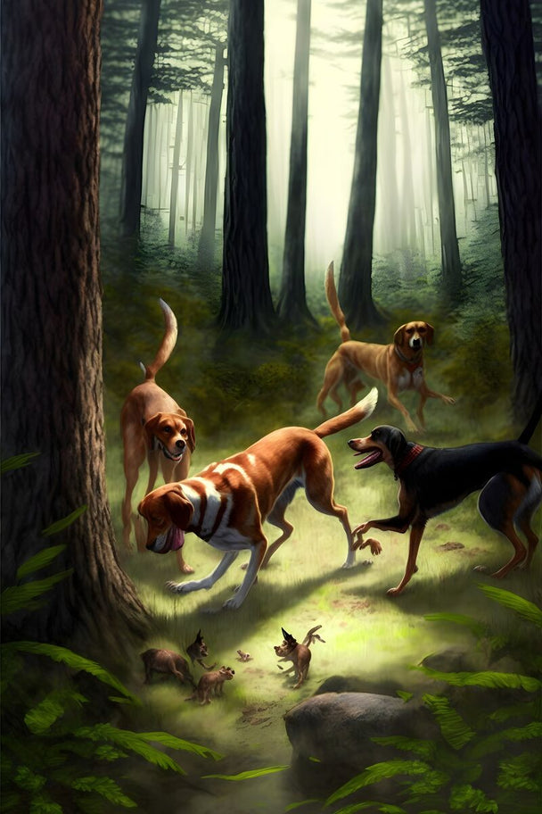 Tablou canvas - Dogs in the forest
