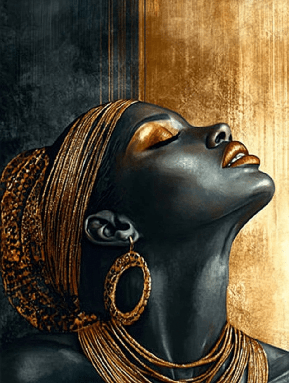Tablou Canvas - Femeie Africana cu Parul si Cercei de Aur