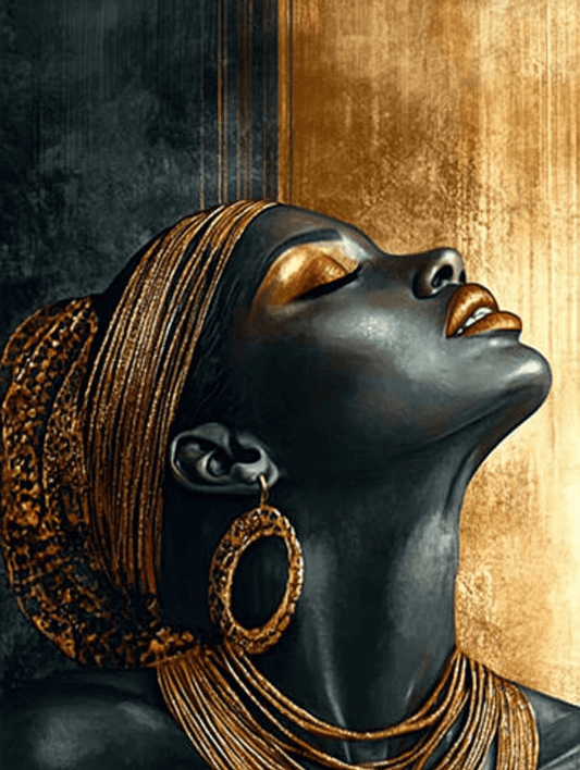 Tablou Canvas - Femeie Africana cu Parul si Cercei de Aur