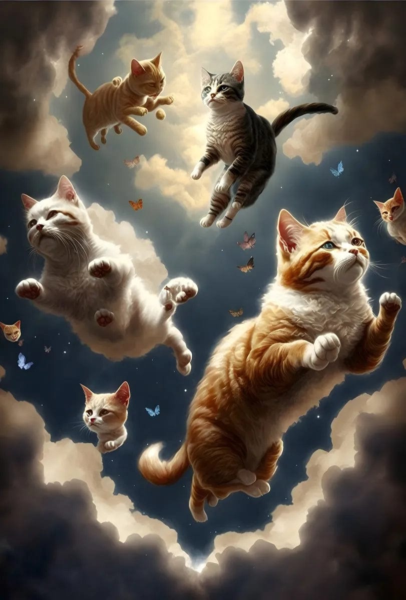 Tapet textil pentru camera copilului "Flying cats" -  1,5 X 2,2 m