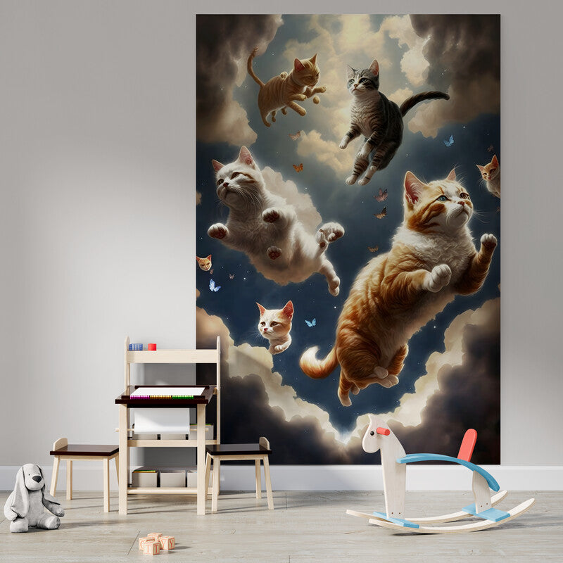 Tapet textil pentru camera copilului "Flying cats" -  1,5 X 2,2 m