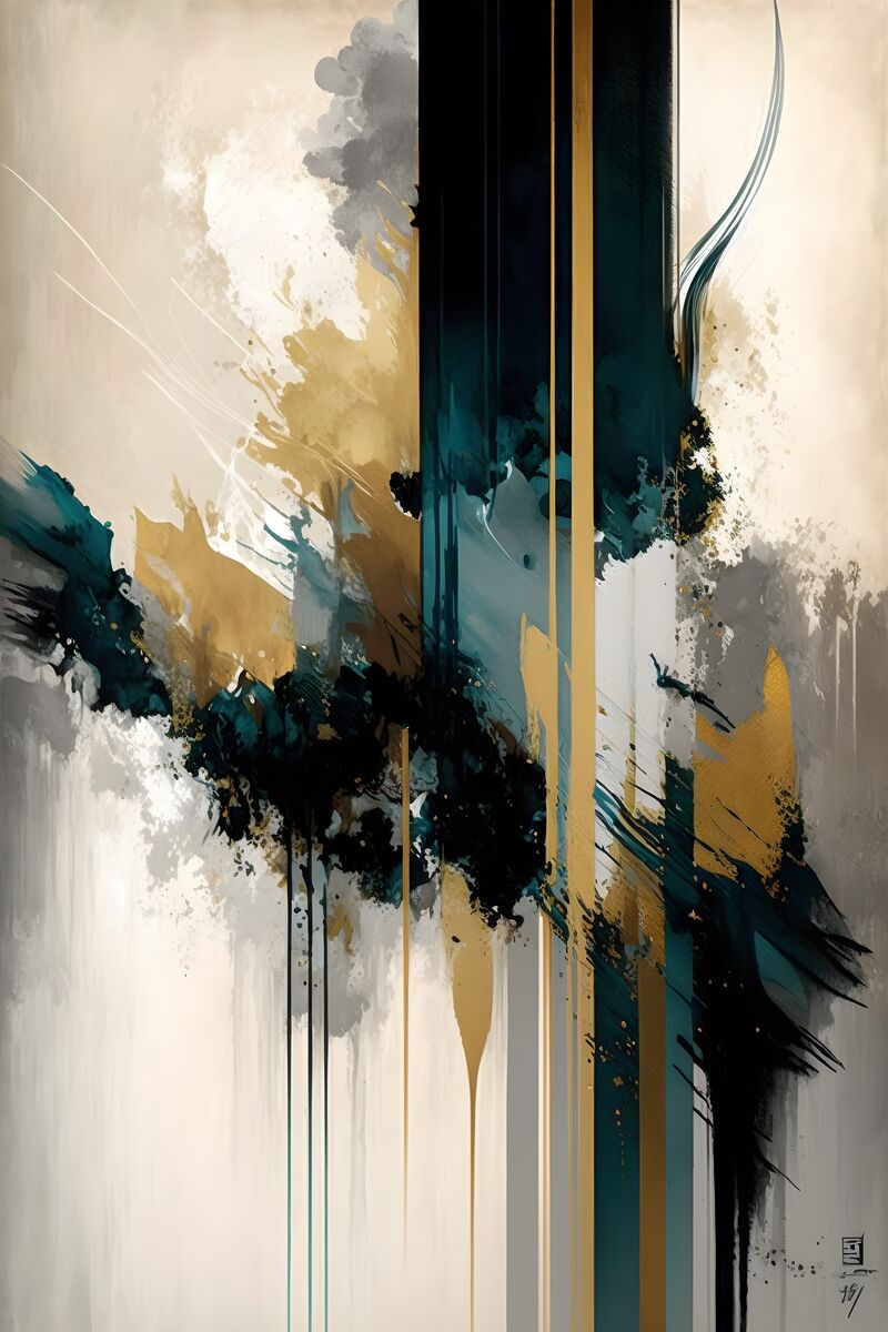 Tablou canvas - Gold-albastru abstract