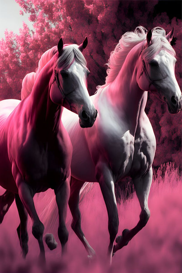 Tablou canvas - Horses in pink forest