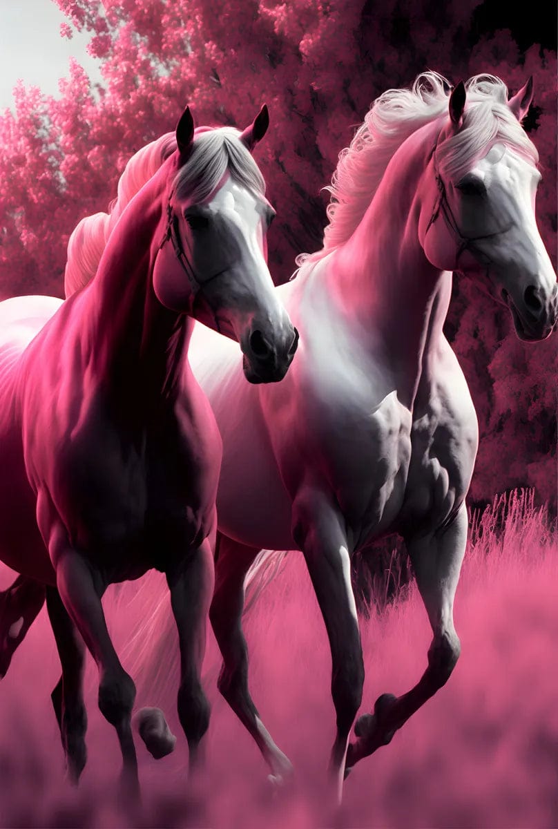 Tapet textil pentru camera copilului "Horses in pink forest" -  1,5 X 2,2 m