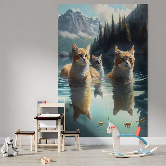 Tapet textil pentru camera copilului "Lake cats" -  1,5 X 2,2 m