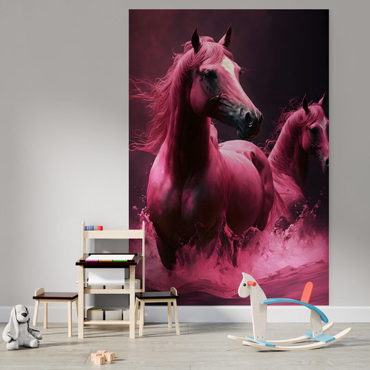 Tapet textil pentru camera copilului "Pink horses" -  1,5 X 2,2 m