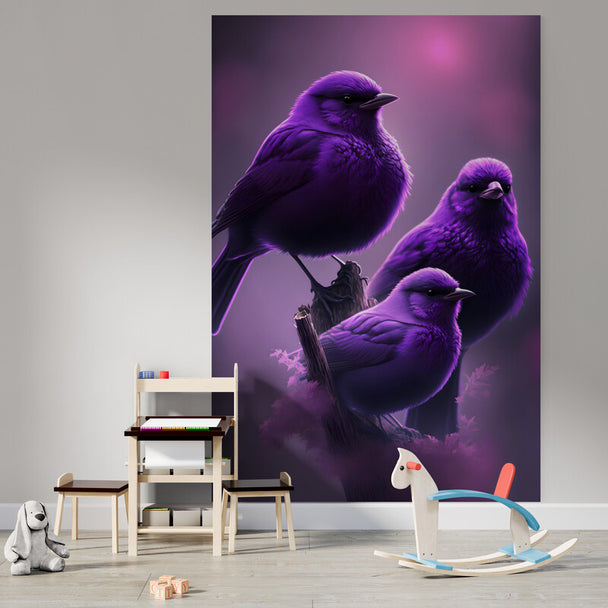 Tapet textil pentru camera copilului "Purple birds" -  1,5 X 2,2 m