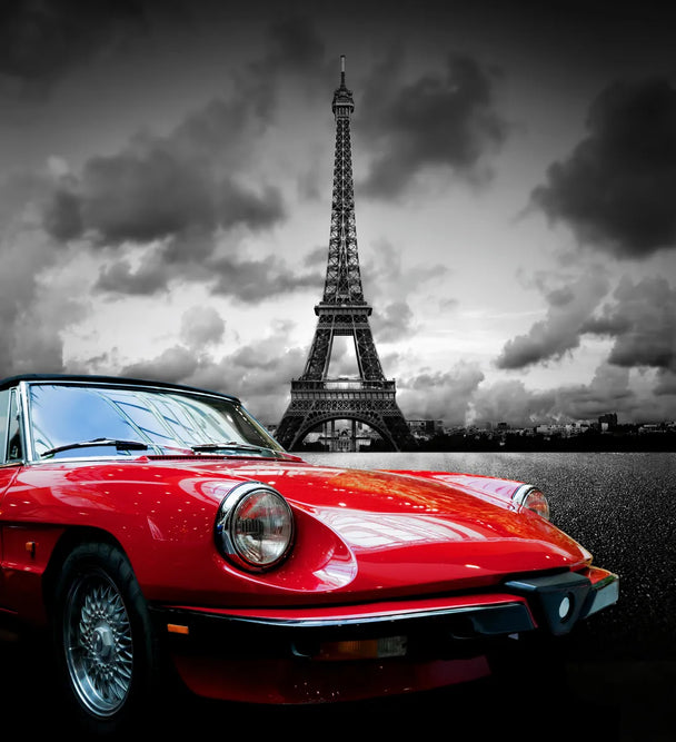 Tablou canvas - Red car in Paris