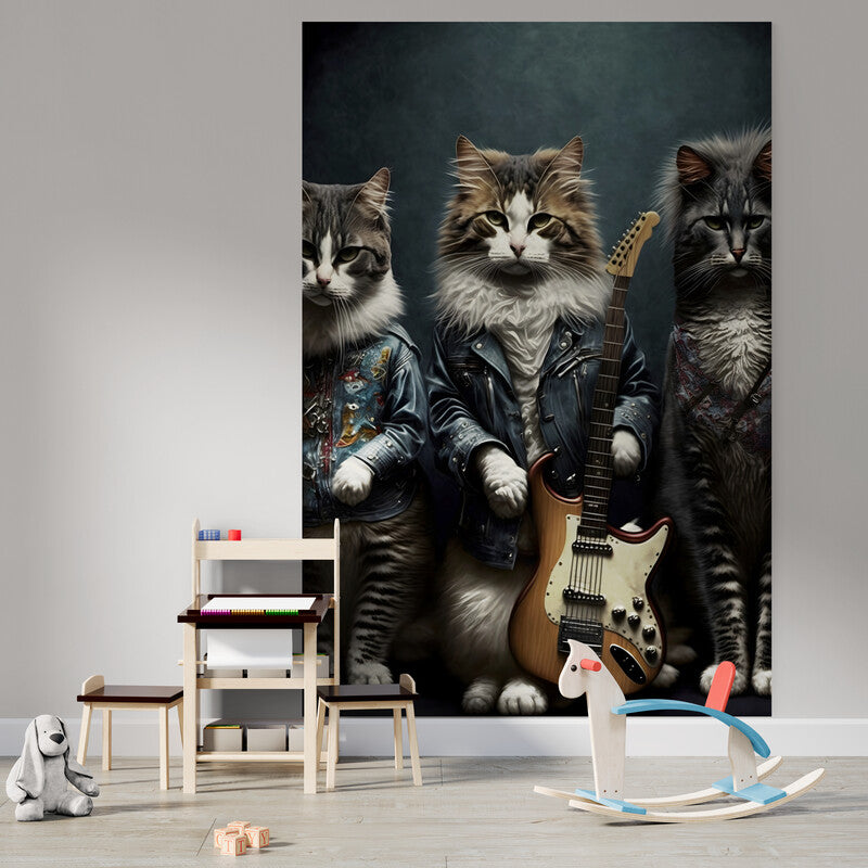 Tapet textil pentru camera copilului "Rockband cat" -  1,5 X 2,2 m