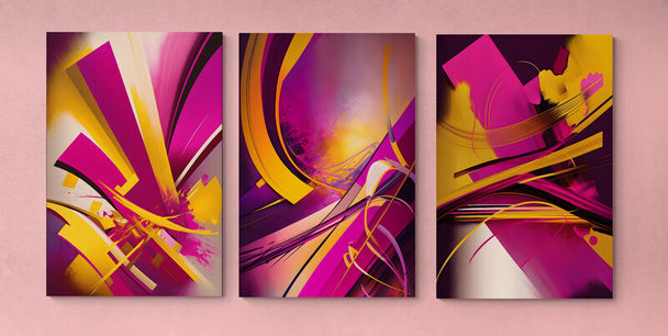 Set 3 Tablouri canvas - Abstract roz