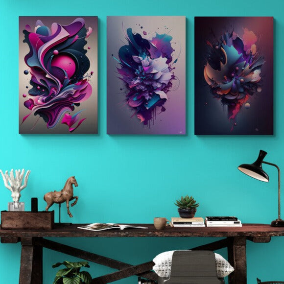 Set 3 Tablouri canvas - Abstract violet