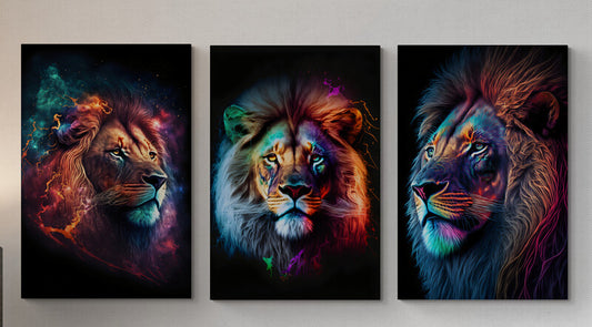 Set 3 Tablouri canvas - 3 Galaxy lions