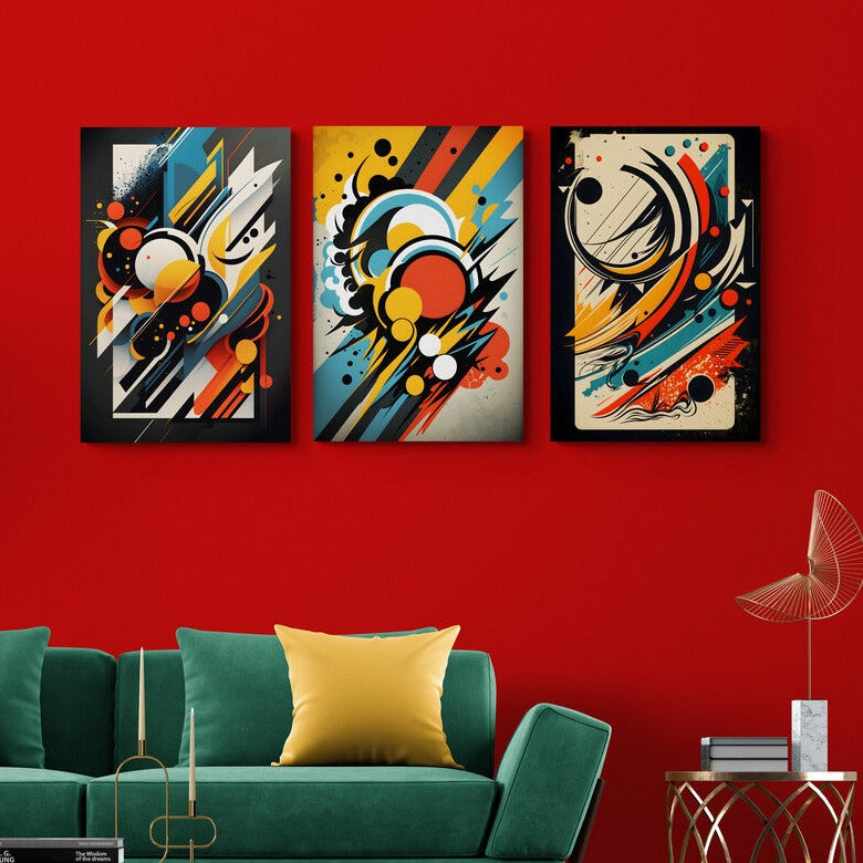 Set 3 Tablouri canvas - Abstract galben si orange