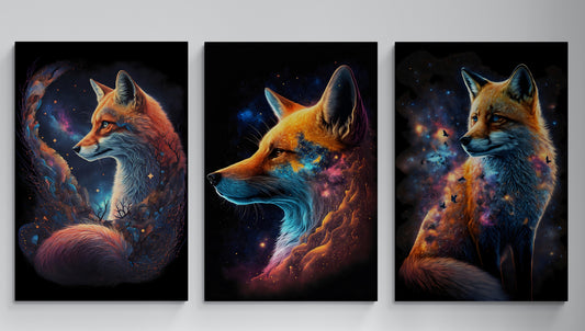 Set 3 Tablouri canvas - Vulpea in culori