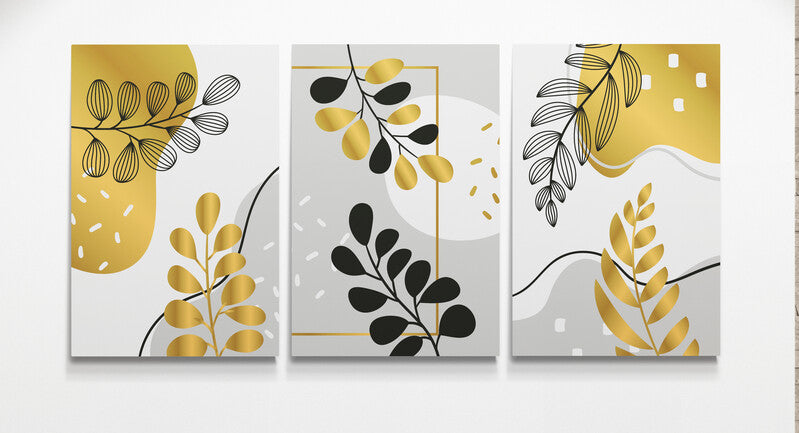 Set 3 Tablouri canvas - Frunze aurii