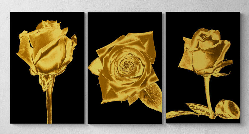 Set 3 Tablouri canvas - Trandafir gold