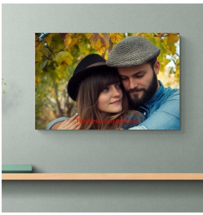 Tablou personalizat cu poza ta si text suprapus (optional), tip peisaj