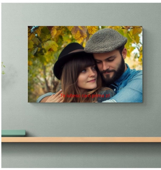 Tablou personalizat cu poza ta si text suprapus (optional), tip peisaj