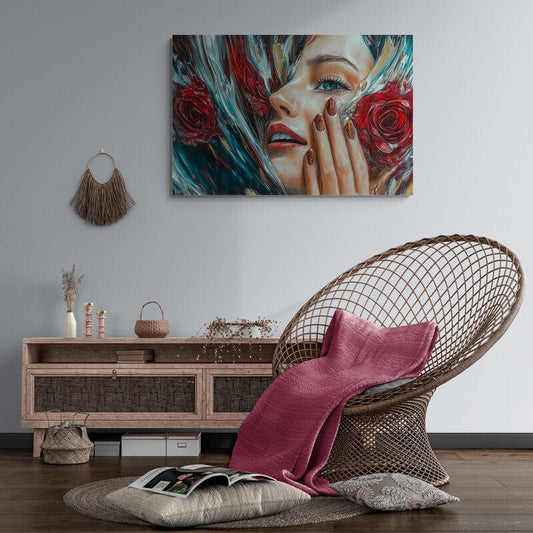 Tablou Canvas - Chip Abstract cu Trandafiri Rosii