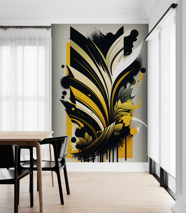 Tapet textil  1,5 X 2 m "Abstract galben cu negru"