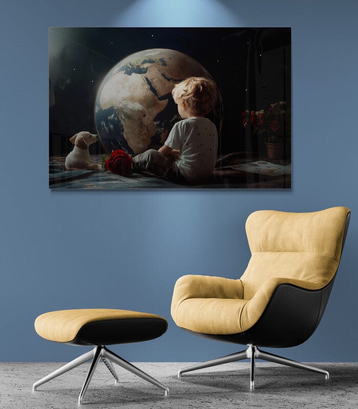 Tablou Canvas - Eleganta Copilului cu Caine si Trandafir