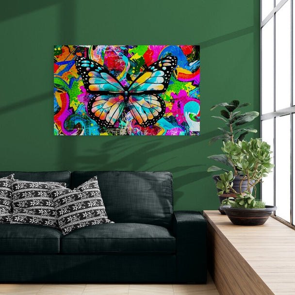 Tablou pe sticla fluorescent - Fluture colorat