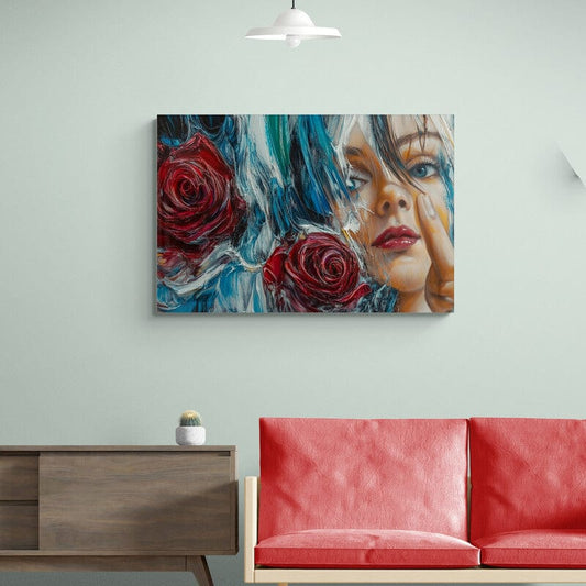 Tablou Canvas - Eleganta Abstracta cu Femeie si Trandafiri