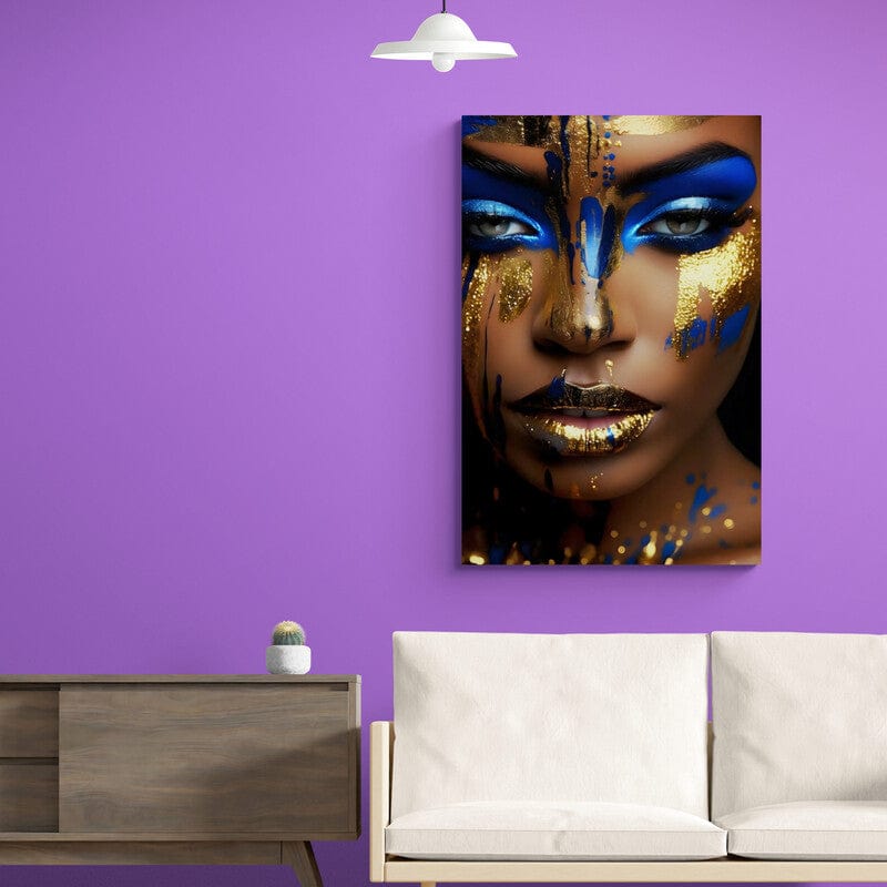 Tablou Canvas - Eleganta Feminină Albastră cu Accente Aurii