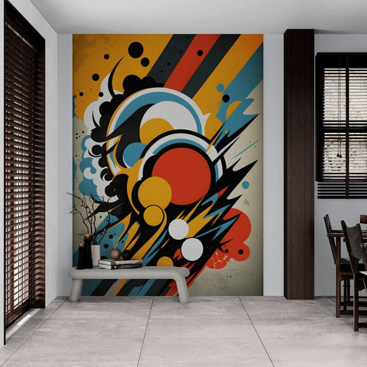 Tapet textil  1,5 X 2 m "Portocaliu si albastru abstract"