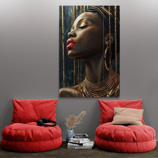 Tablou Canvas - Eleganta Aurie si Buze Rosii