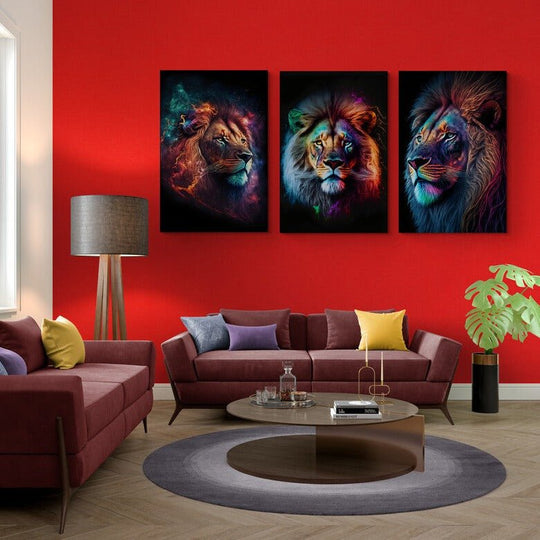 Set 3 Tablouri canvas - 3 Galaxy lions - Cameradevis.ro