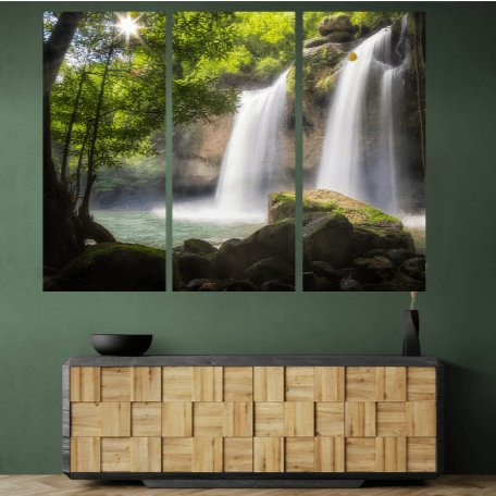 Set 3 Tablouri canvas tip puzzle - Cascada diafana - Cameradevis.ro