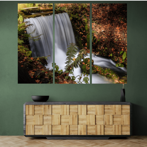 Set 3 Tablouri canvas tip puzzle - Cascada pe rau - Cameradevis.ro