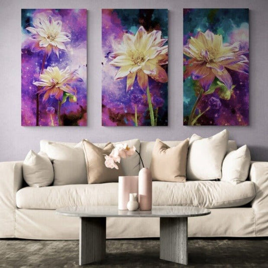 Set 3 Tablouri canvas - Trio Flori cosmice - Cameradevis.ro