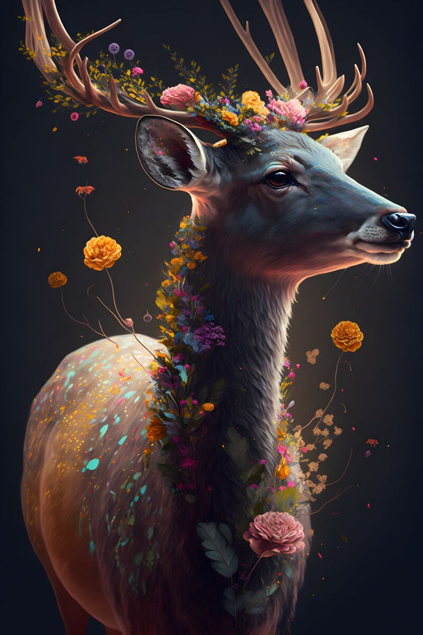 Tablou canvas - A deer with flowers - Cameradevis.ro