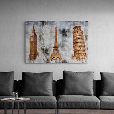 Tablou canvas - Big Ben, Turnul Eiffel si Turnul din Pisa - Cameradevis.ro