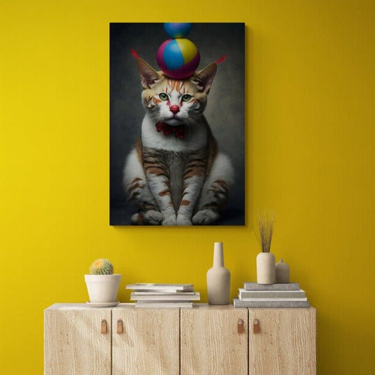 Tablou canvas - Cat with a ball on her head - Cameradevis.ro