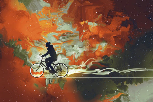 Tablou pe sticla in relief -  Cu bicicleta-n Cosmos