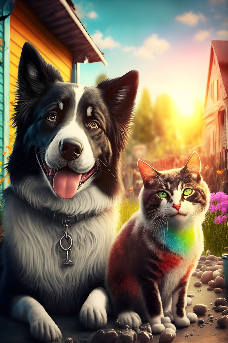 Tablou canvas - Dog and cat painted - Cameradevis.ro