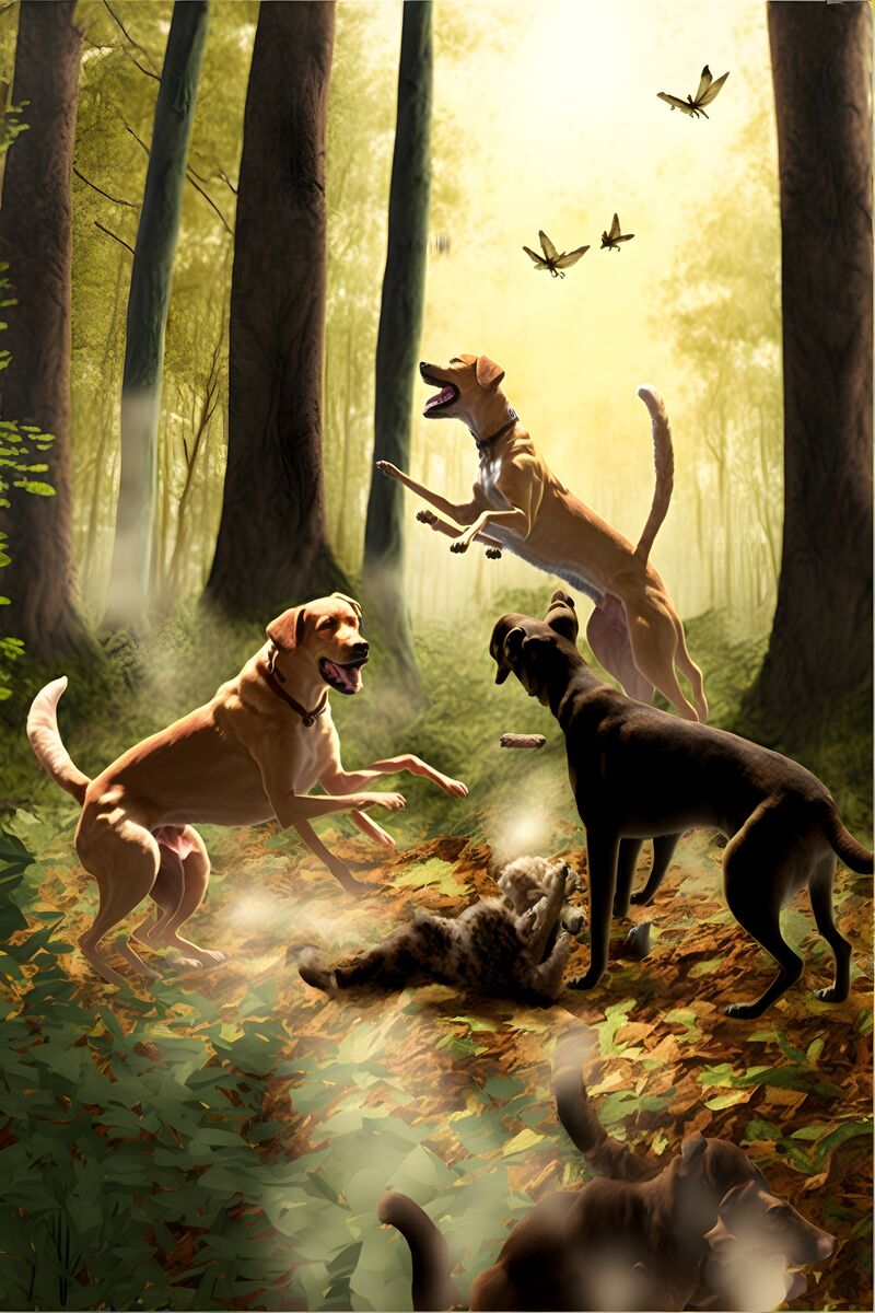 Tablou canvas - Dogs playing in the woods - Cameradevis.ro